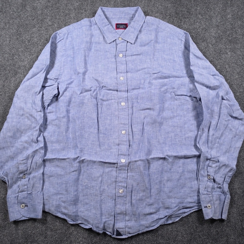 UNTUCKit Vin Santo Linen Shirt Mens XL Blue Slim Fit Button Up Long Sleeve